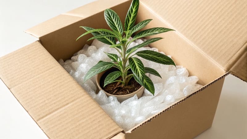 Plants Surviving Mail A healthy, happy plant being unboxed after shipping.