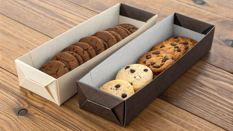 Unique Packaging for Different Cookie Flavors A colorful array of different cookie boxes, each designed to match the cookie flavor inside.