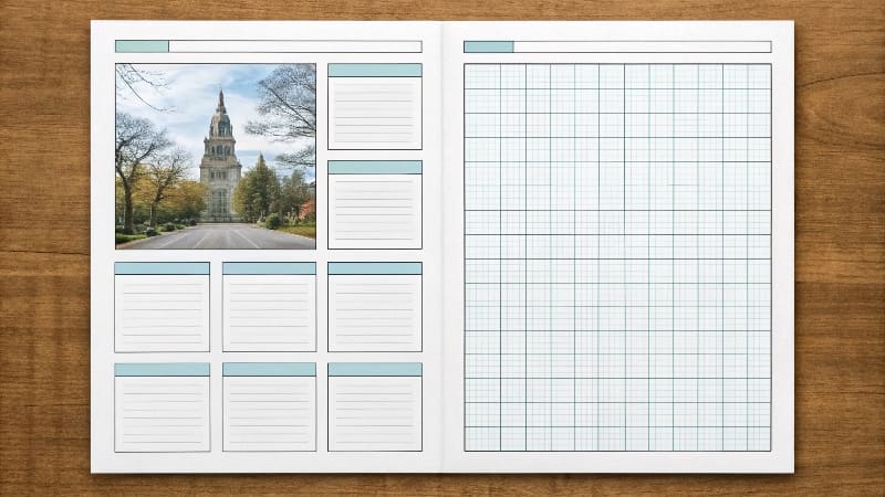 A booklet layout in [design software](https://blog.flipsnack.com/best-digital-booklet-makers/)<sup id=