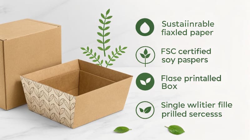A photo of a finished, elegant, and sustainable box with a small, discreet FSC logo printed on the bottom.