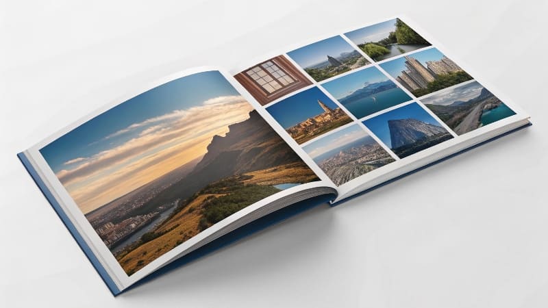 A stylish, professionally designed booklet on a minimalist background.