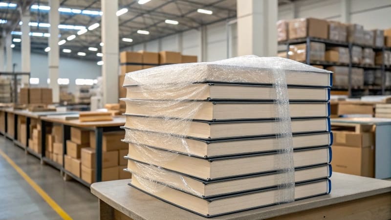 How to Ship Books Cheaply An online seller packaging a book for shipment.