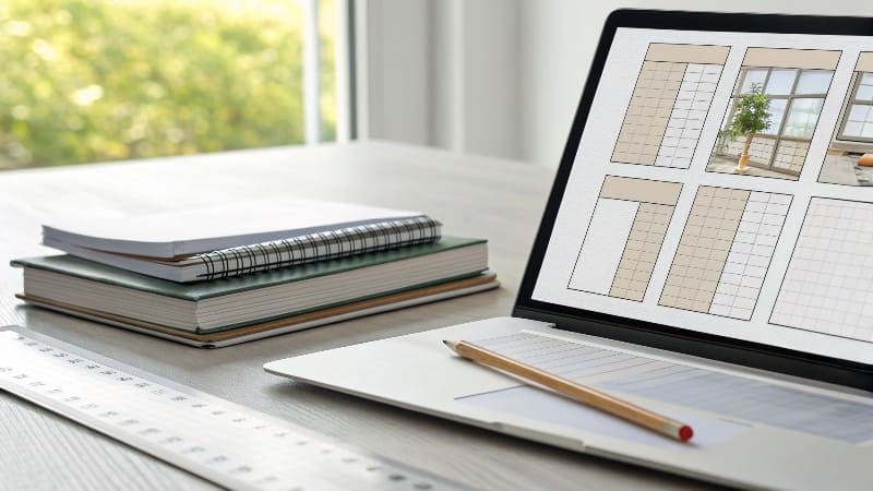 A designer's storyboard with sketches and notes for a booklet layout.