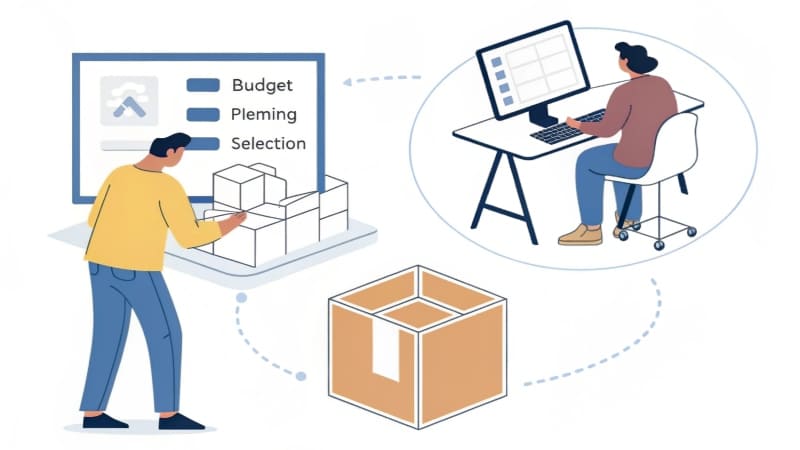 A designer on a computer screen showing a flat [dieline](https://wansapackaging.com/how-to-design-custom-bakery-boxes/)<sup id=