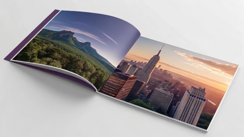 A close-up of a high-end booklet showing quality paper texture and crisp printing.
