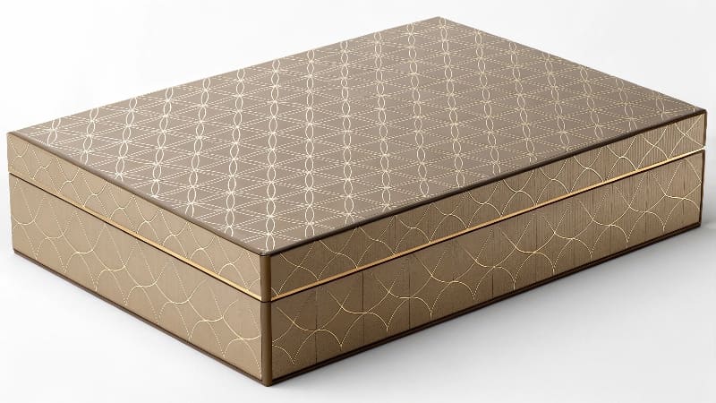 A luxurious black and gold rigid box alt with keywords