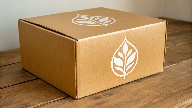 Glossy Box with Gold Foil Logo A close-up shot of a luxury glossy black box with a shiny gold foil-stamped logo.