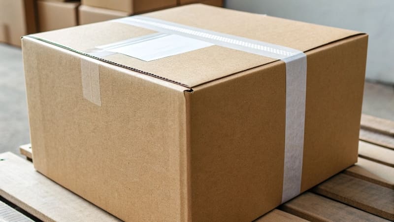 A perfectly prepared shipping box with a clear [shipping label](https://wansapackaging.com/how-to-make-sure-my-boxes-are-sturdy-while-shipping-them/)<sup id=