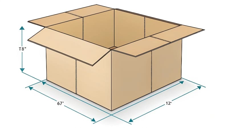 A diagram showing Length, Width, and Height on a box alt with keywords