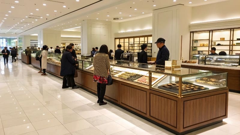 The Checkout Counter as a Merchandising Hot Spot A point-of-view shot from a customer waiting in a checkout line, looking at various products displayed on the counter.