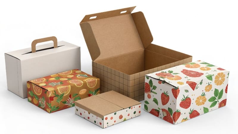 A montage of unique boxes in different shapes, sizes, and colors for various products.