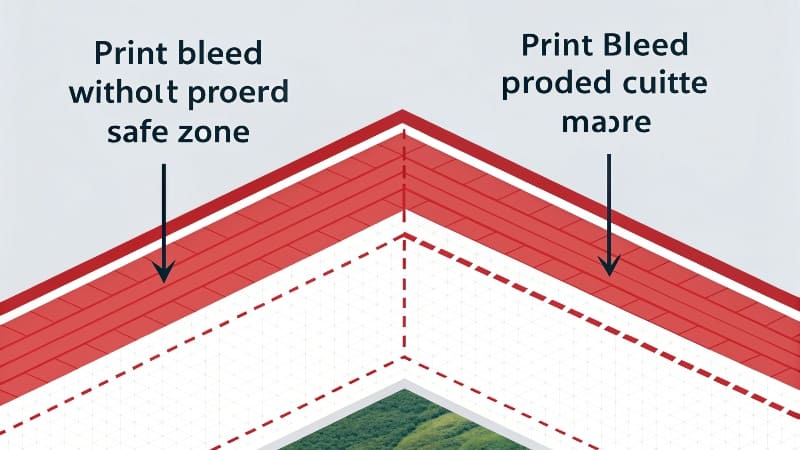 A close-up of a printing guide, showing the outer bleed area and inner safe margin.