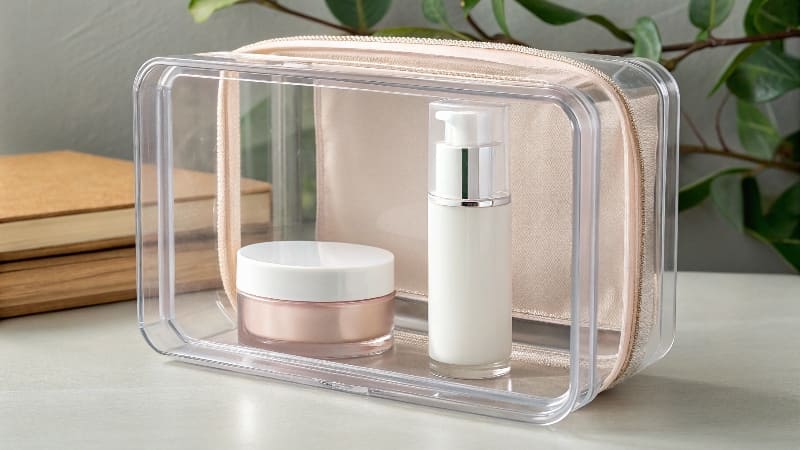 A clear plastic box showing a cosmetic product inside alt with keywords
