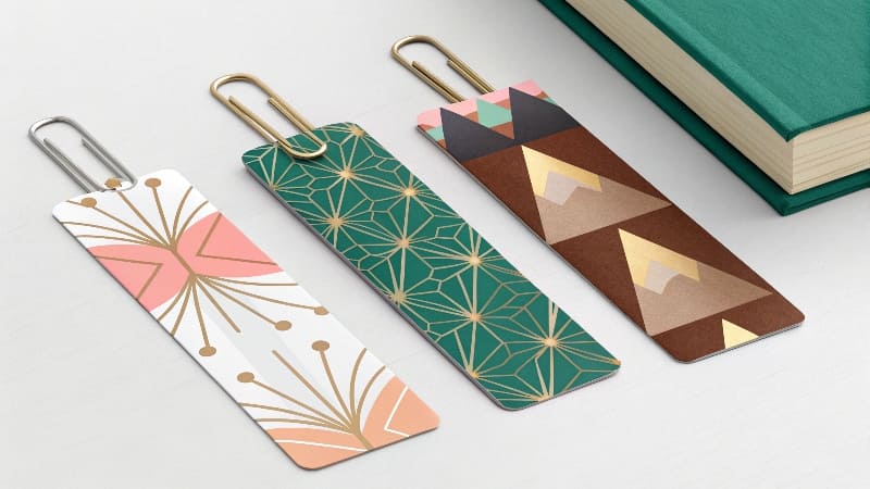 Different types of creative bookmarks, including magnetic, corner, and die-cut shapes.