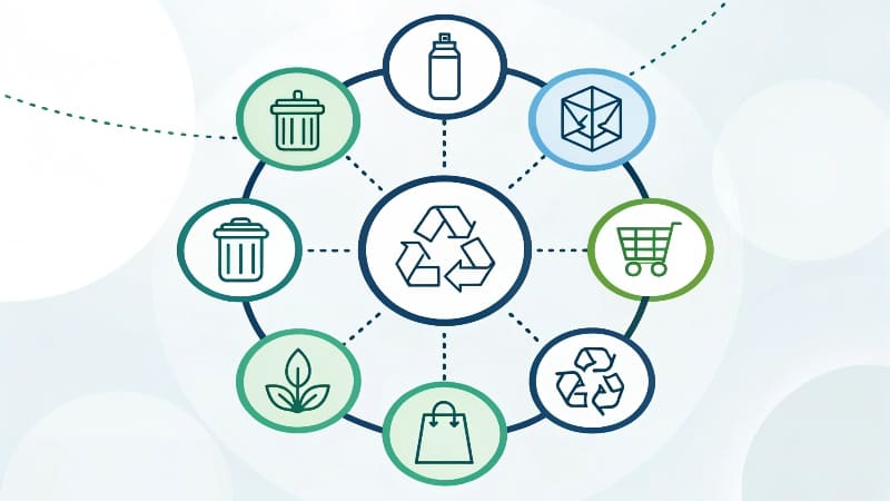 An infographic showing the 7 R's in a circular flow, representing the product lifecycle.