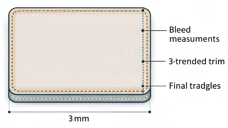 A setup guide in a design program showing the 3mm bleed added around the artwork.