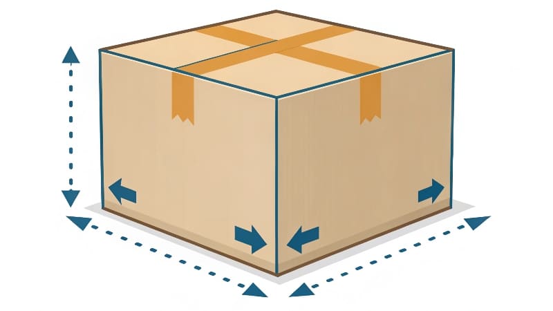 What Comes First Length or Width or Height An overhead view of a box opening, highlighting the longest side as the Length.