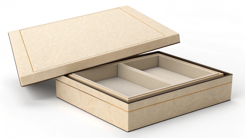 An open two-piece [rigid box](https://wansapackaging.com/what-are-custom-rigid-boxes/)<sup id=