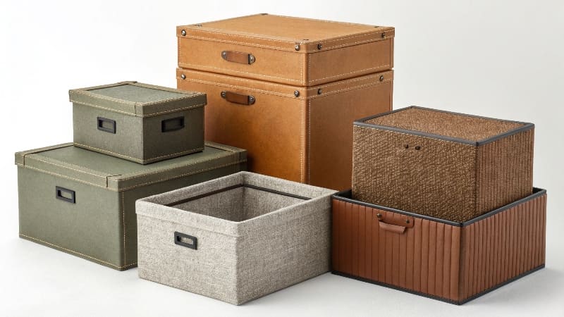 Deciding on Box Type with Material and Size An image showing calipers measuring a box, with material swatches like paperboard and corrugated board next to it.