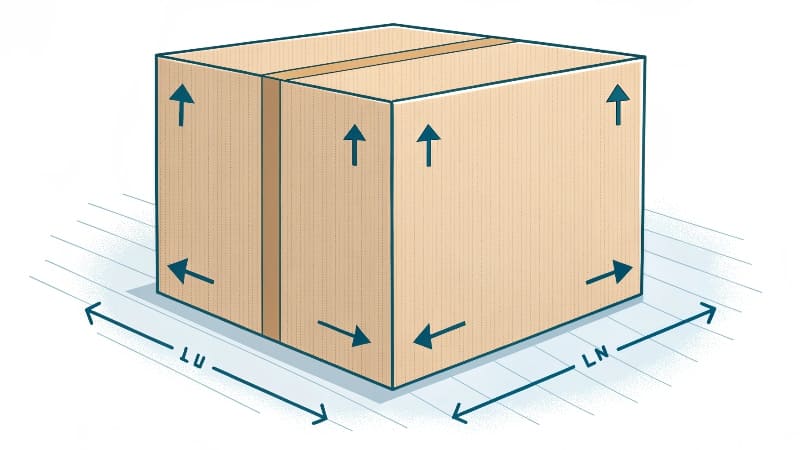 What is the size L x W x H A diagram of a box showing the top-down view for Length and Width, and side view for Height.
