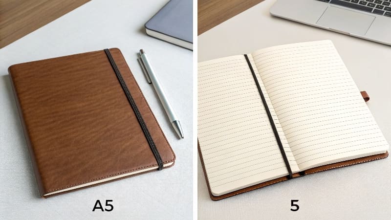 An [A5](https://primaberry.com/blogs/blog/why-a5-notebooks-are-a-must-have-tool-for-productivity-and-organisation?srsltid=AfmBOoq0r2ZOk-Kfu8CLHuc2CFQPpLEUK8PFxJUVXv79NN9kh66qz9cS)<sup id=