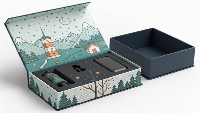 Creating Interesting and Engaging Packaging A person opening an interesting box that has custom printing on the inside and a unique insert holding the product.