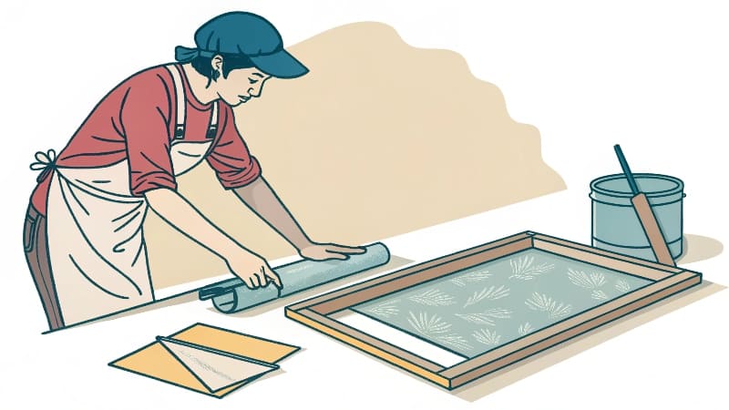 How to Silk Screen for Beginners A simple four-step infographic showing the beginner's process for silk screening.