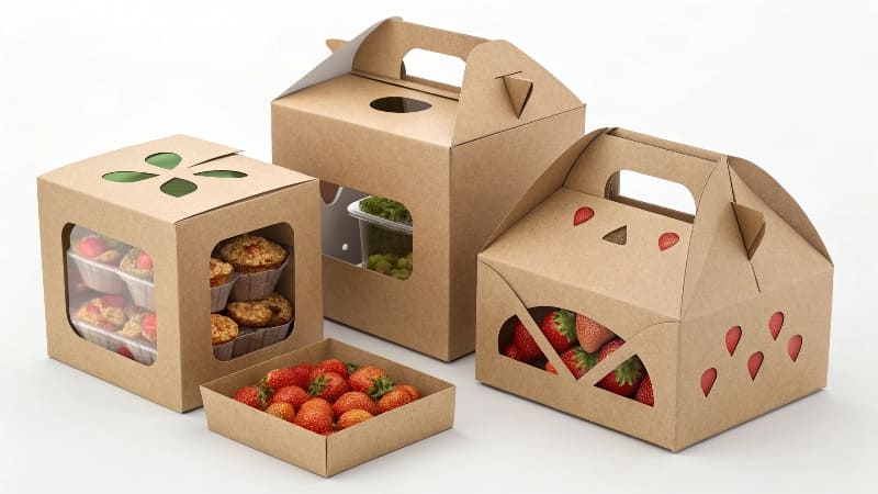 A collection of creative die-cut packaging, including boxes with [handles](https://wansapackaging.com/what-materials-are-used-for-custom-boxes-with-handles/)<sup id=