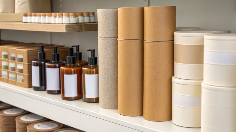 A collection of elegant [cylinder boxes](https://wansapackaging.com/what-are-the-different-types-of-products-used-for-packaging/)<sup id=