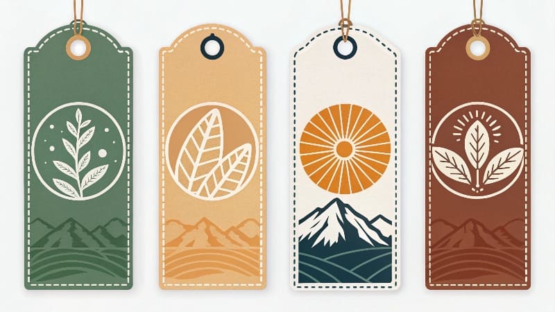 The Four Main Types of Labels A collage showing four different products, each highlighting a specific type of label: brand, descriptive, grade, and informational.