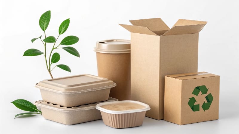 The Advantages of Eco-Friendly Packaging A beautifully designed eco-friendly box made from recycled cardboard with a green leaf logo.