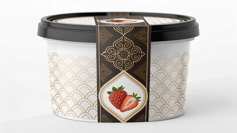 A close-up of a luxurious gift box with a beautifully crafted label featuring [embossing](https://wansapackaging.com/what-kind-of-packaging-design-makes-you-feel-expensive/)<sup id=