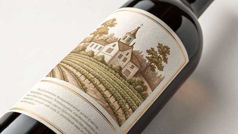 Example of a Wine Bottle Label A classic wine bottle, showing its front label with all the key information clearly displayed.