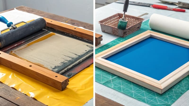 An old, historical photo of [silk screening](https://wansapackaging.com/offset-printing-vs-silkscreen-whats-the-difference-for-your-packaging/)<sup id=