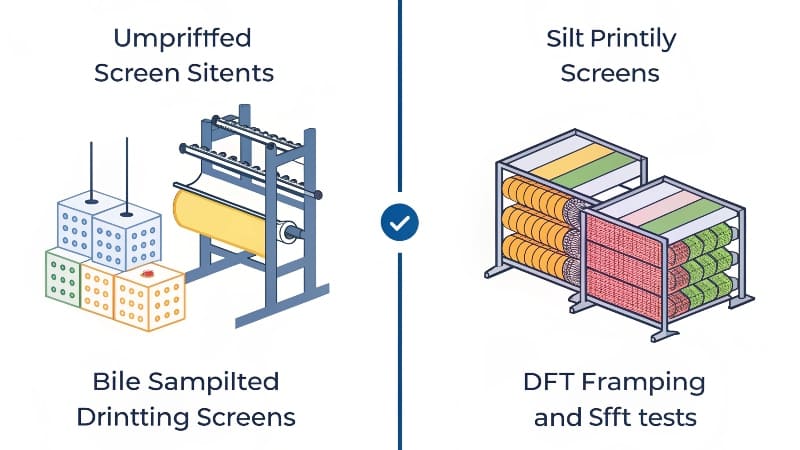 Silk Screen vs. DTF Print Quality A side-by-side comparison of a simple, bold silk-screened logo and a complex, colorful DTF print.
