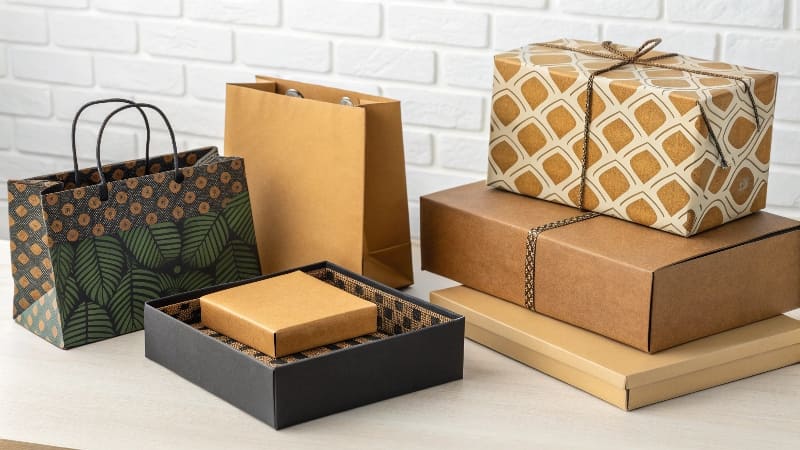 A collage of different products that all use custom packaging: a [startup](https://wansapackaging.com/why-is-custom-packaging-essential-for-your-product/)<sup id=