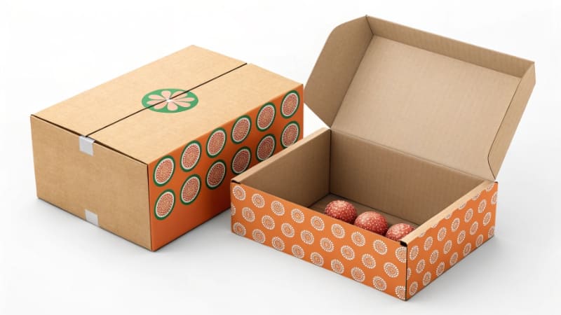 The Impact of Custom vs. Generic Packaging A plain brown shipping box next to a vibrant, custom-branded box with a logo.