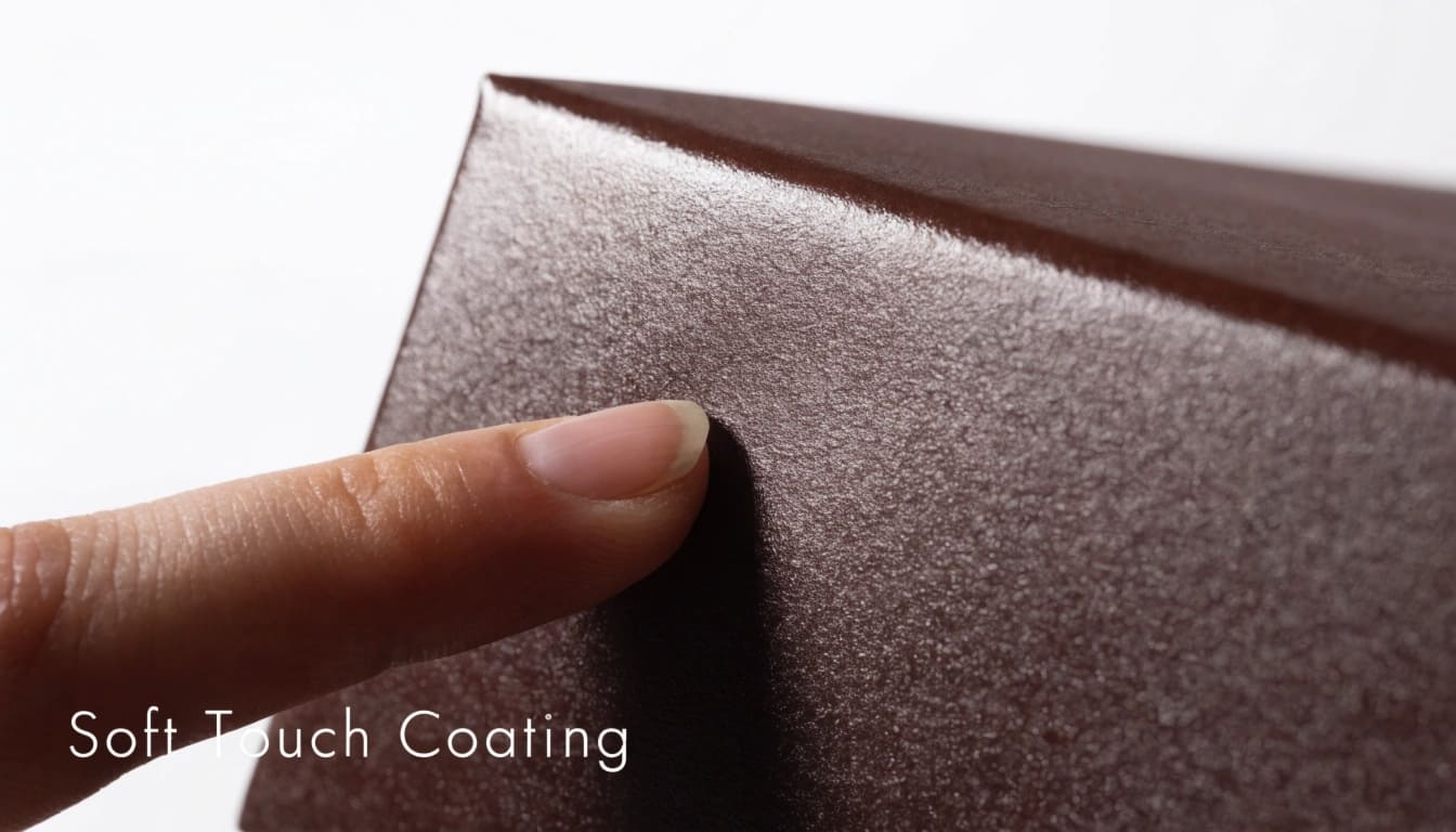 Application of Soft Touch Coating A printing press roller applying a liquid soft touch coating to sheets of paper.