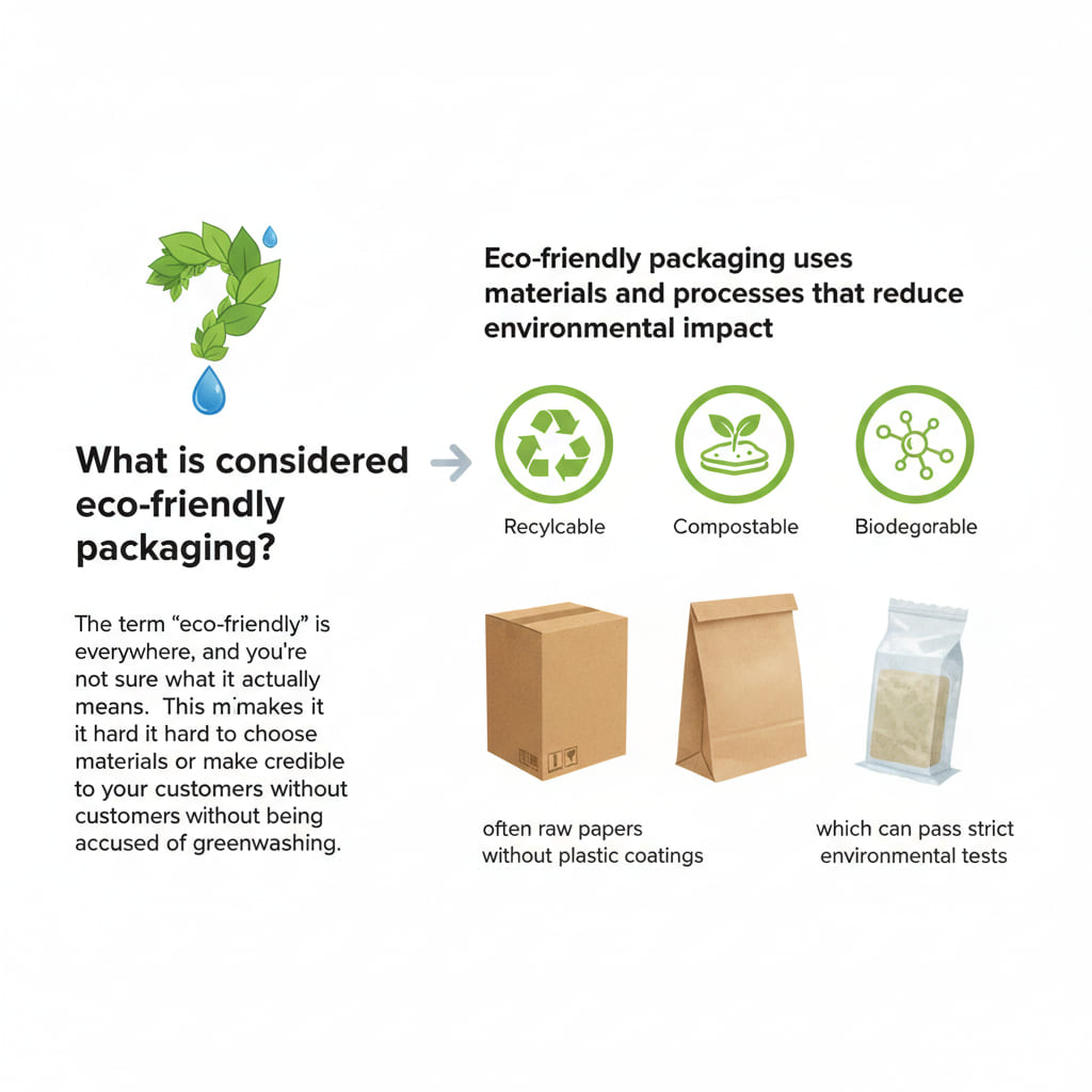 Benefits of Eco-Friendly Packaging A customer in a store choosing a product with visible eco-friendly packaging over a standard one.