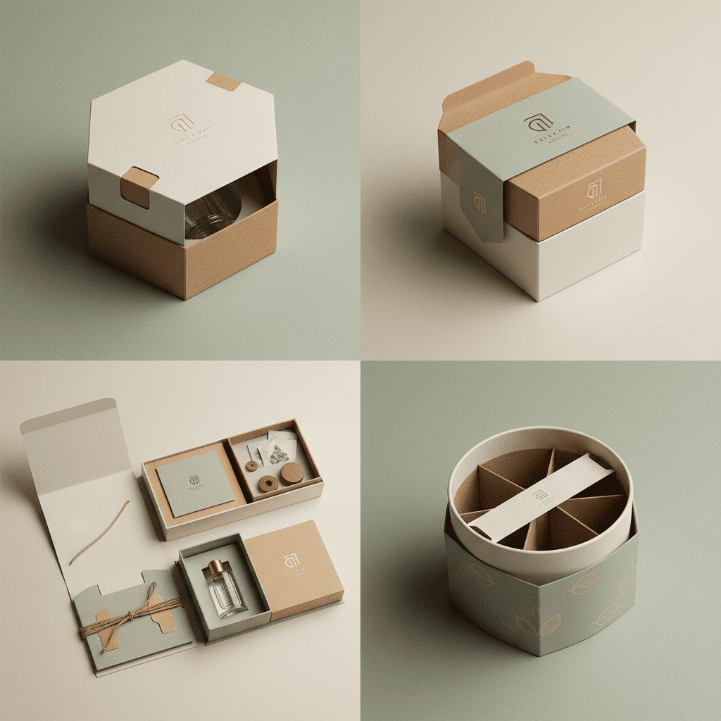 Environmentally Friendly Packaging Ideas A luxury box made of textured grey paper with a simple debossed logo, showing minimalist elegance.