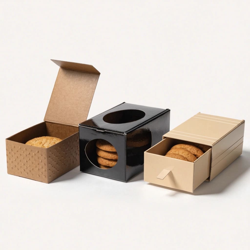 Three different box types: a lift-off lid, a hinged lid, and a drawer box alt with keywords
